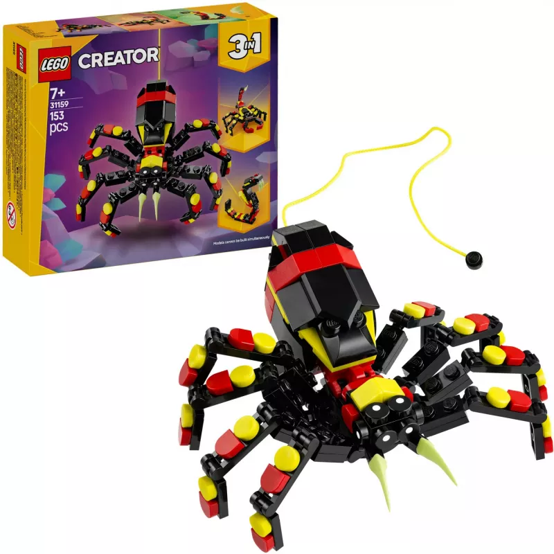 LEGO Creator 3-in-1 buildable spider model 31159 — 153 pieces, age 7+, 110×150×50 mm