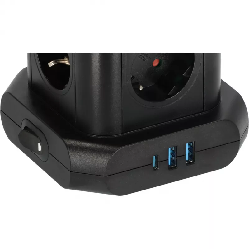 Power strip tower Brennenstuhl 1153560010 — 8 outlets, 2×USB-A, 1×USB-C, black