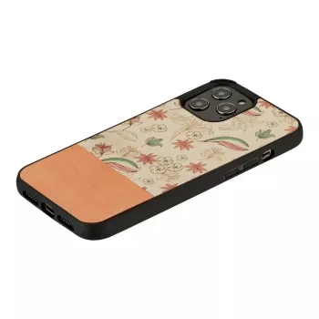 Protective phone case man and wood for iPhone 12 Pro Max — pink flower on black