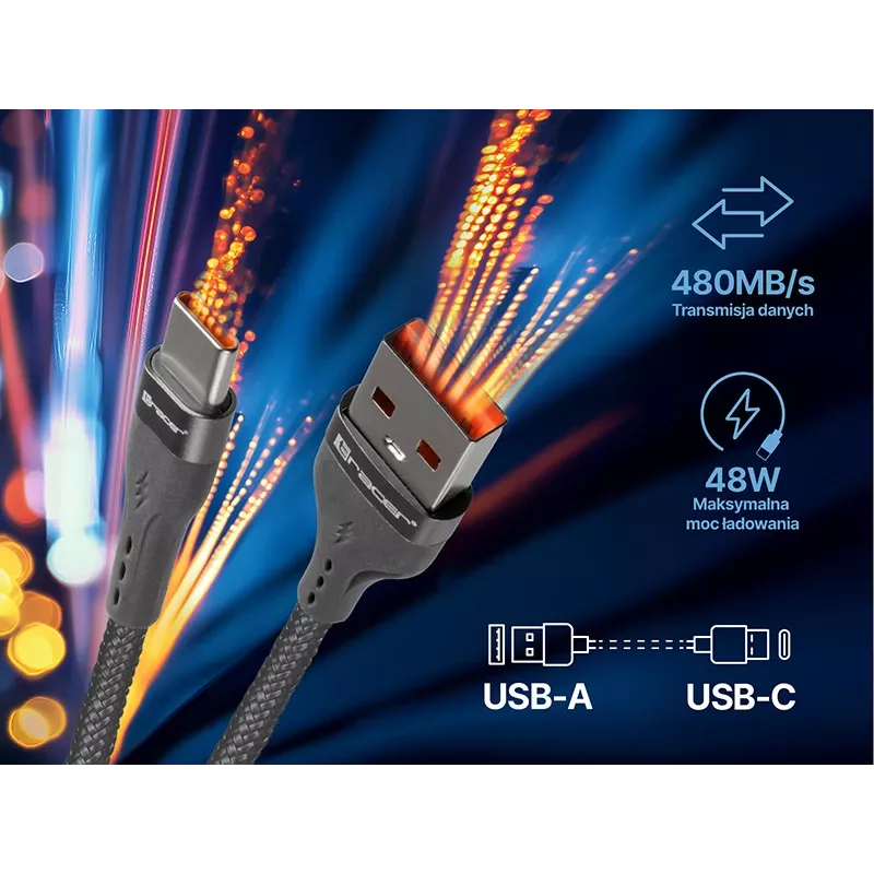 Tracer 47487 USB A - Type C M/M 1m Cable Grey