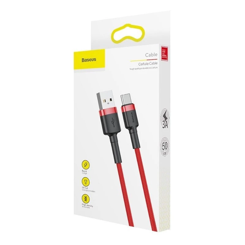 USB 2.0 A to USB-C cable Baseus CATKLF-B09 1m QC3.0 nylon braided red, fast charging and data sync