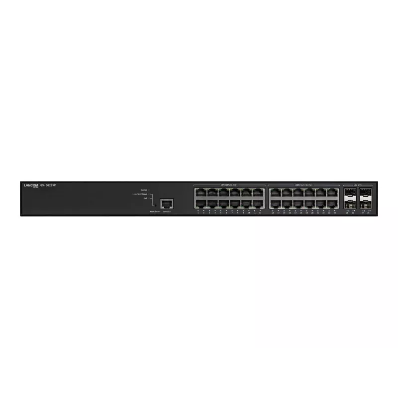 Managed LANCOM GS-3628XP switch, 24× 2.5G RJ-45 ports, PoE, L2/L3, 1U rackmount