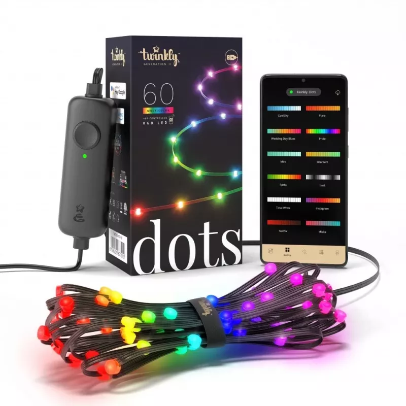 Twinkly Dots 60 RGB USB Smart Lights, 3 m, Black