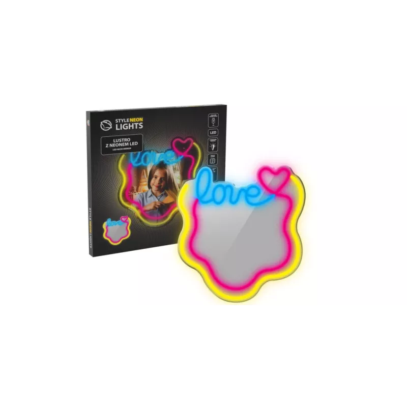 LED neon mirror light MANTA MASNL131MT – 'LOVE' design, built-in LED neon illumination