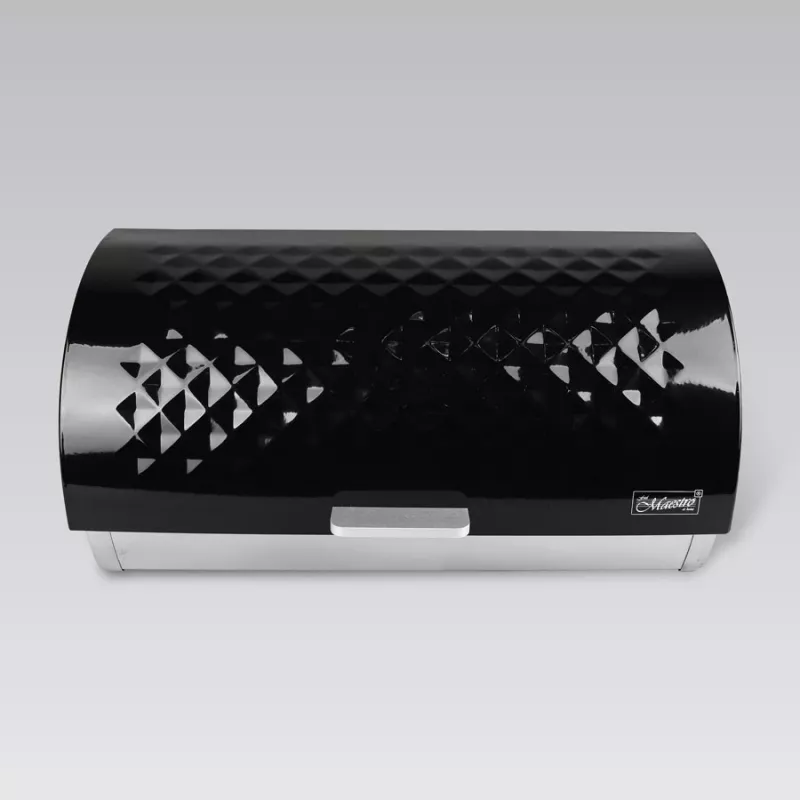 Countertop breadbox Maestro MR-1676 Black — stainless steel, hinged lid, 385×255×190 mm