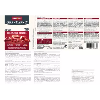 Wet dog food Animonda GranCarno Multi Meat Cocktail 800 g — beef, chicken, game, heart, turkey, adult