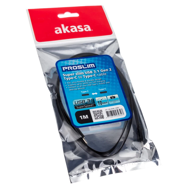 USB cable Akasa AK-CBUB46-10BK USB 3.2 Gen 2 1 m Black