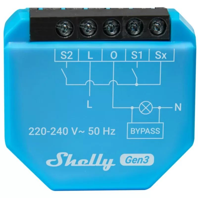 WiFi lighting controller Shelly Shelly_1L_Gen3 — 1-channel non-neutral module, 220–240V, Wi‑Fi/Bluetooth, 802.11 b/g/n