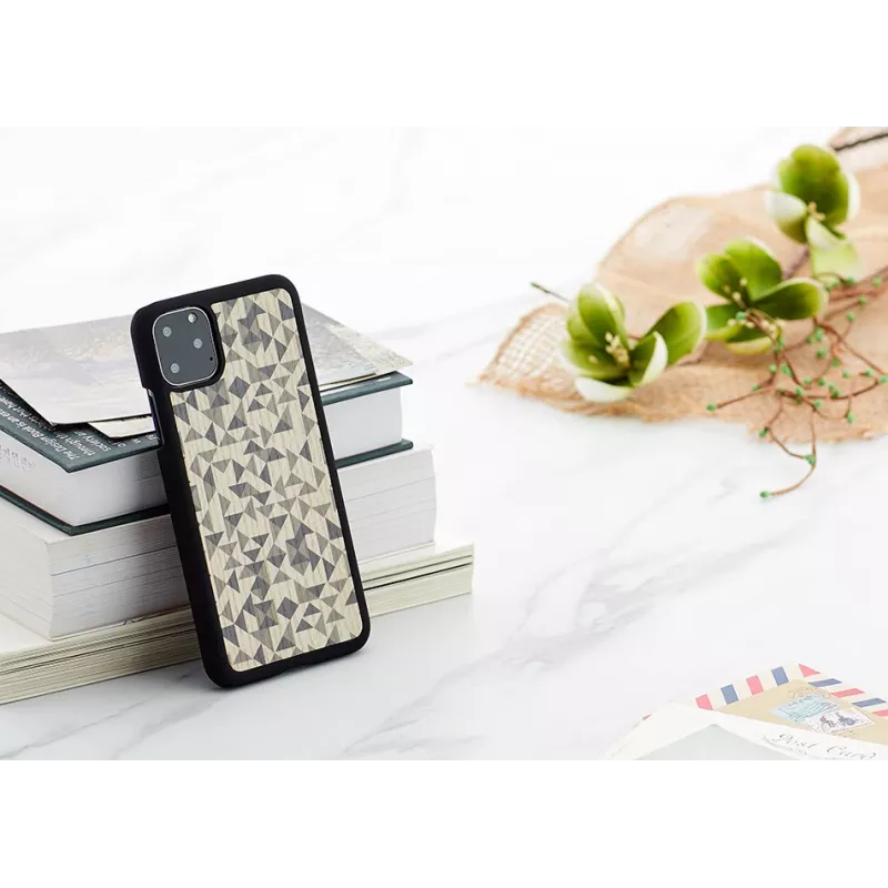Phone case man and wood for iPhone 11 Pro Max — black mono triangle design