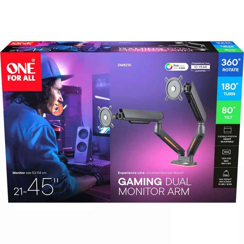 Universal Gaming Dual Monitor Arm (DM8210), Monitor Mount Grey, RGB