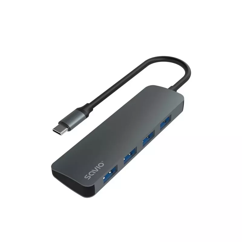 USB hub SAVIO AK-54 — 4 x USB-A (USB 3.2 Gen 1), USB-C host, black