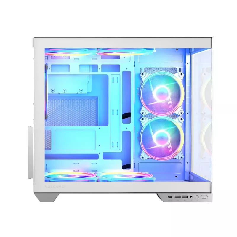 PC case MODECOM Volcano Panorama Midi Tower white — micro ATX, tempered glass, ARGB, USB-C, supports GPU 400 mm