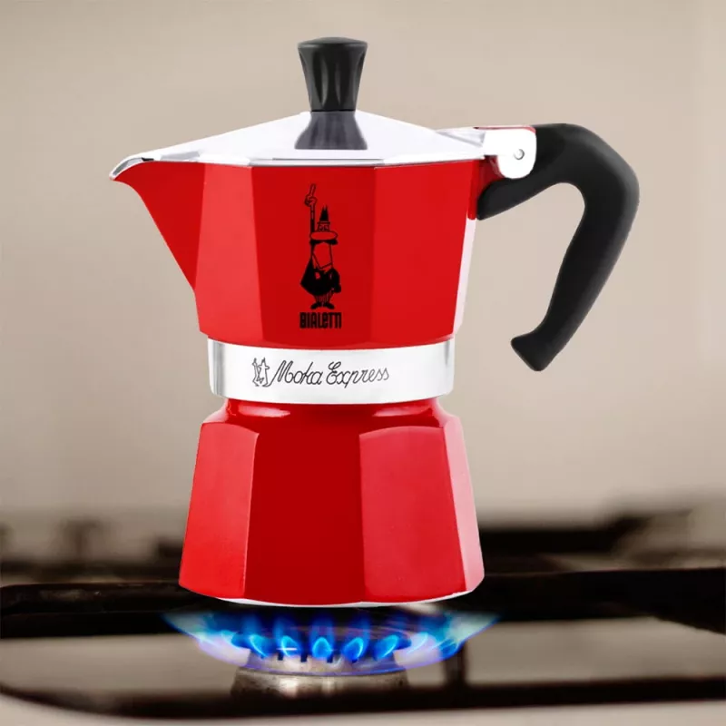 Manual Moka pot BIALETTI 4941 Red — aluminium Turkish-style stovetop coffee maker, 0.05 L