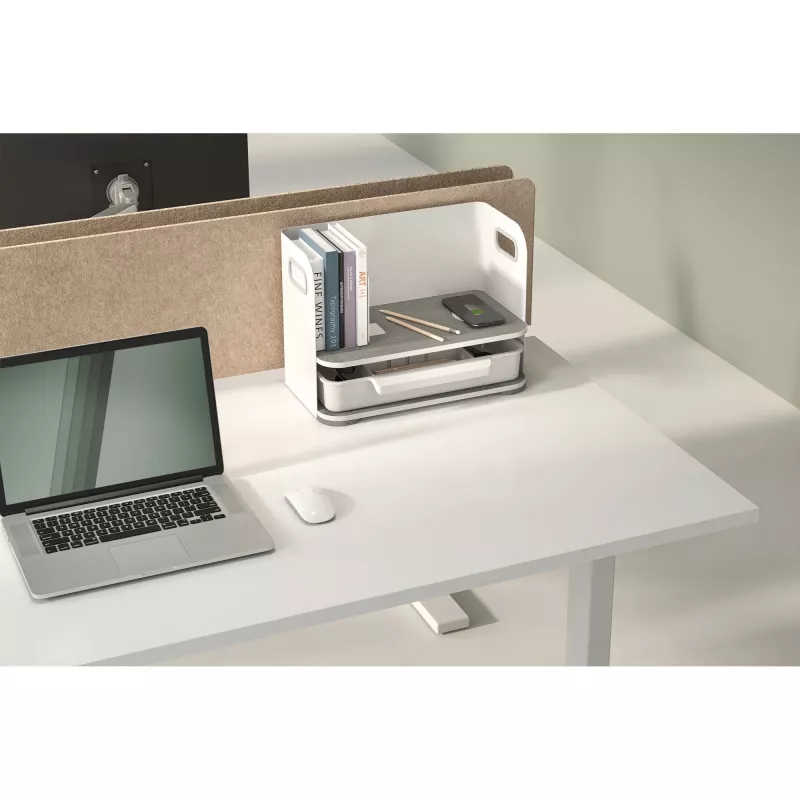 Digitus Desktop Organizer with Qi Charger Steel Grey White 1 Drawer