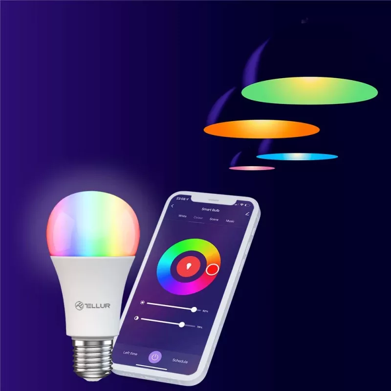 Smart WiFi Bulb Tellur TLL331341 9W RGB Dimmer — Wi‑Fi RGB LED 9W, dimmable