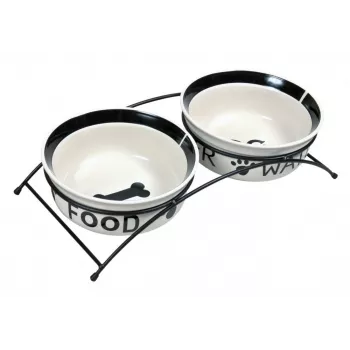 Ceramic dog bowl Trixie MISKI 0.6 L, 15 cm diameter, black, non-slip feet, dishwasher-safe, set of 2