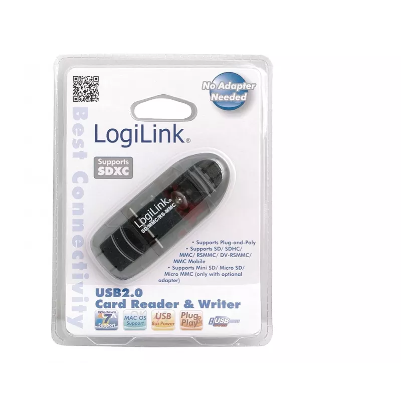 Card reader LOGILINK CR0007 USB 2.0 for SD/MMC, black, up to 480 Mbit/s