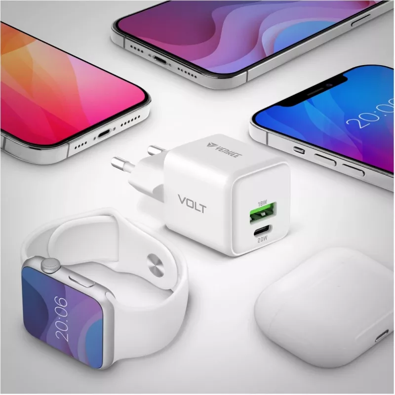 USB C/A mains charger YENKEE YAC G38 20W 3A Power Delivery (USB‑C and USB‑A)