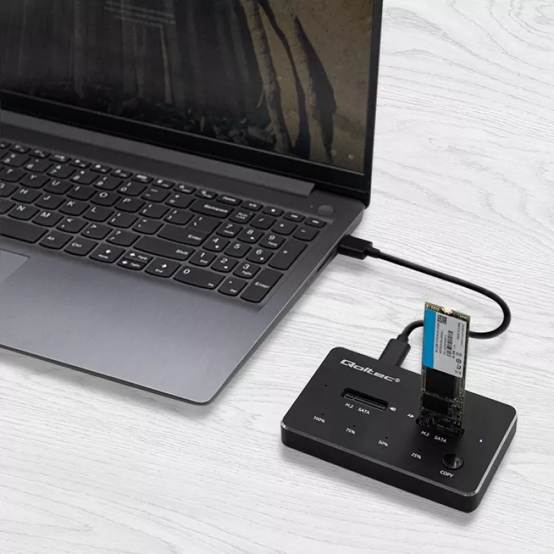 Qoltec 50310 Drive docking station 2x SSD M.2 SATA NGFF USB Type C