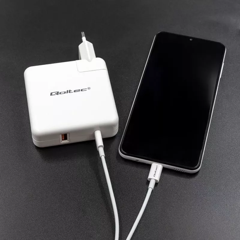 Qoltec GaN Charger FAST 108W | 5-20V | 3-4.7A | USB C | White