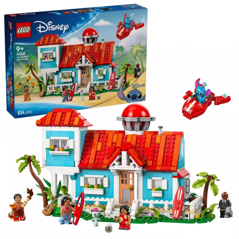 LEGO set Disney 43268 Beach House — modular house build, 834 pieces, 5 minifigures, age 9+