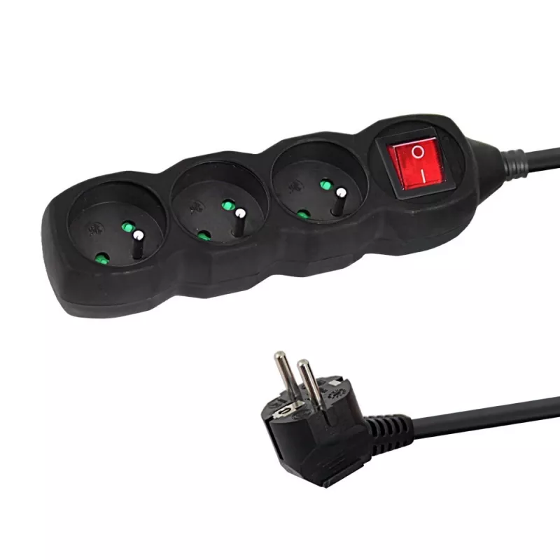 Power extension cord ESPERANZA ELK210K — 1.5 m cable, 3 Type E AC outlets, angled plug, indoor, black