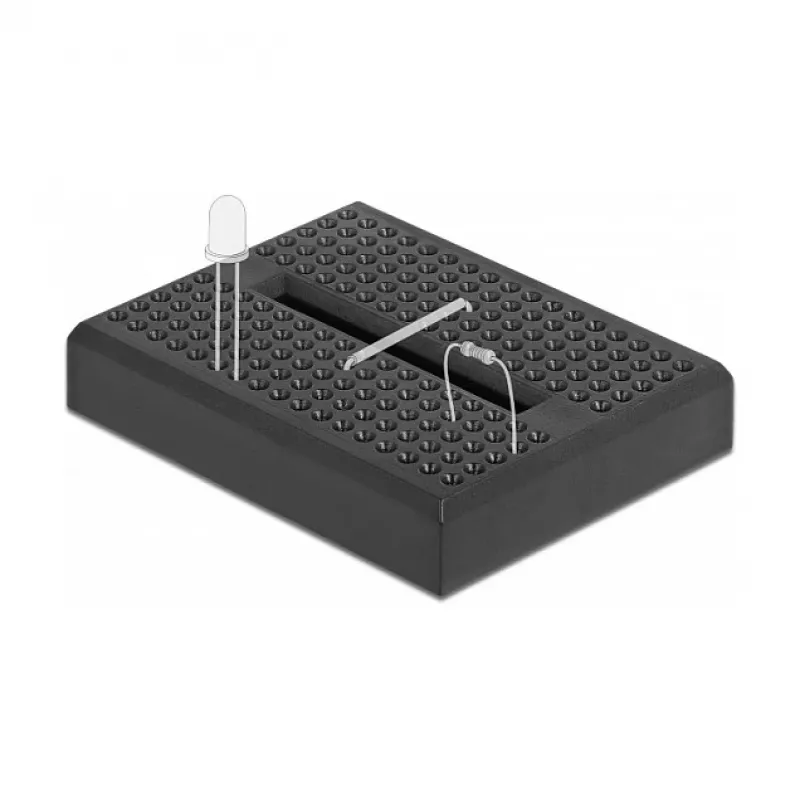 Breadboard DELOCK 18317 — plastic solderless prototyping board, 36×46×10 mm, black