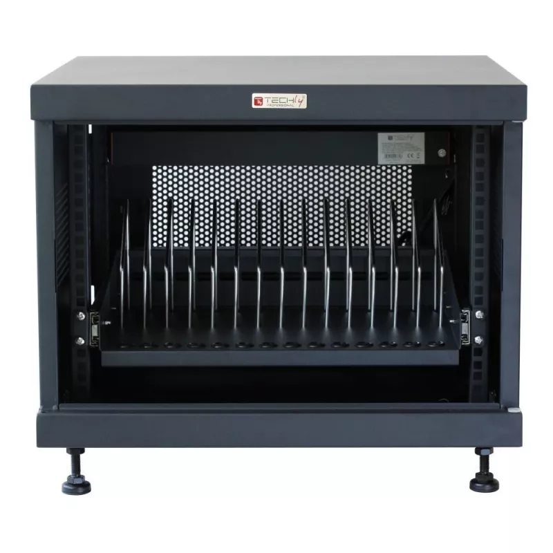 Rack shelf TECHLY 367652 cable organizer with 3M adhesive mounting, steel, 550×550×410 mm, black