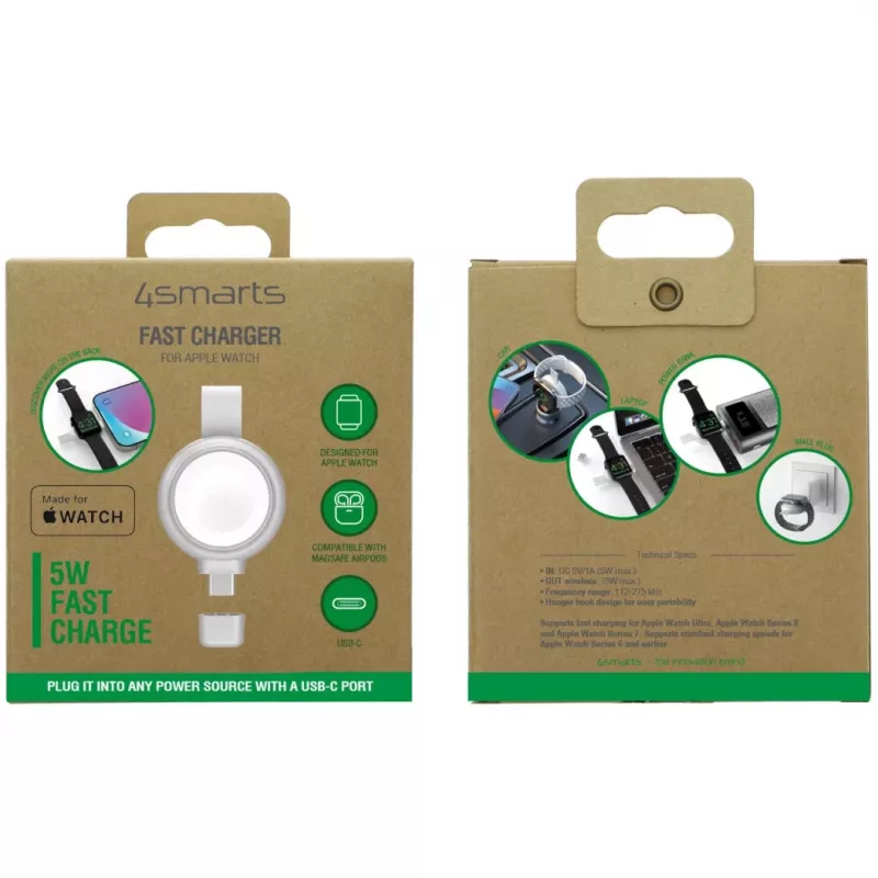 Charger 4smarts QI2 Smartwatch Silver USB Wireless Fast Charging