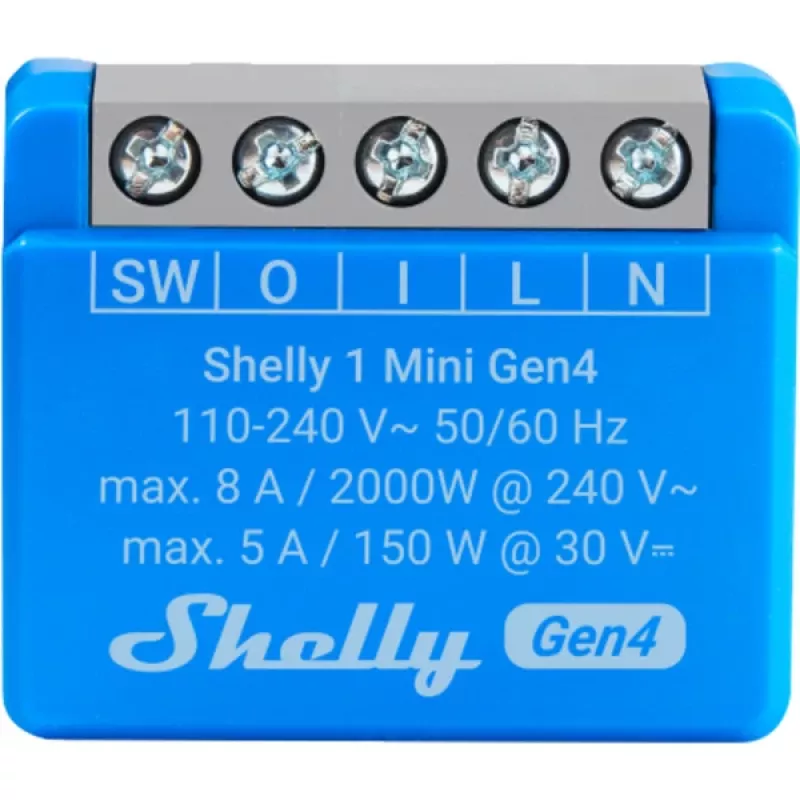 Smart relay module Shelly 1 Mini Gen4, 1P 8A, Wi‑Fi/Matter/Zigbee/Bluetooth, 110–240V, compact (2 pcs)