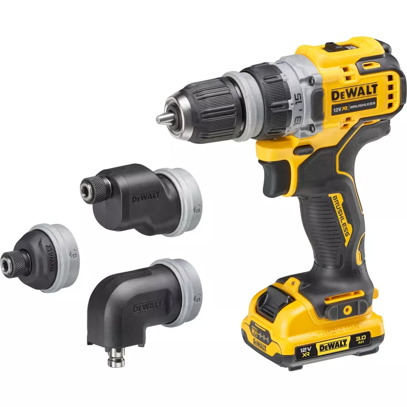 Pistol grip drill DeWalt DCD703L2T-QW — 12V, 3.0Ah x2, 1500 RPM, 10 mm keyless chuck, 25.5 N·m, 0.9 kg