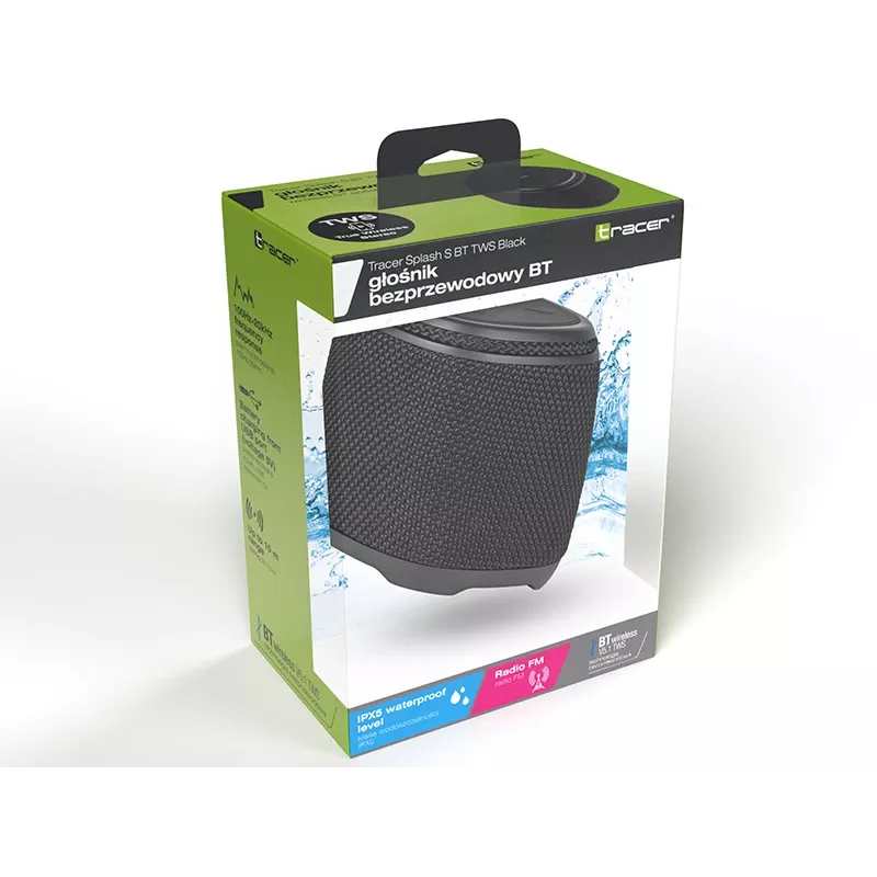 Portable stereo speaker TRACER Splash S (Bluetooth 5.1, 5 W RMS, IPX5, 6 h battery) Black