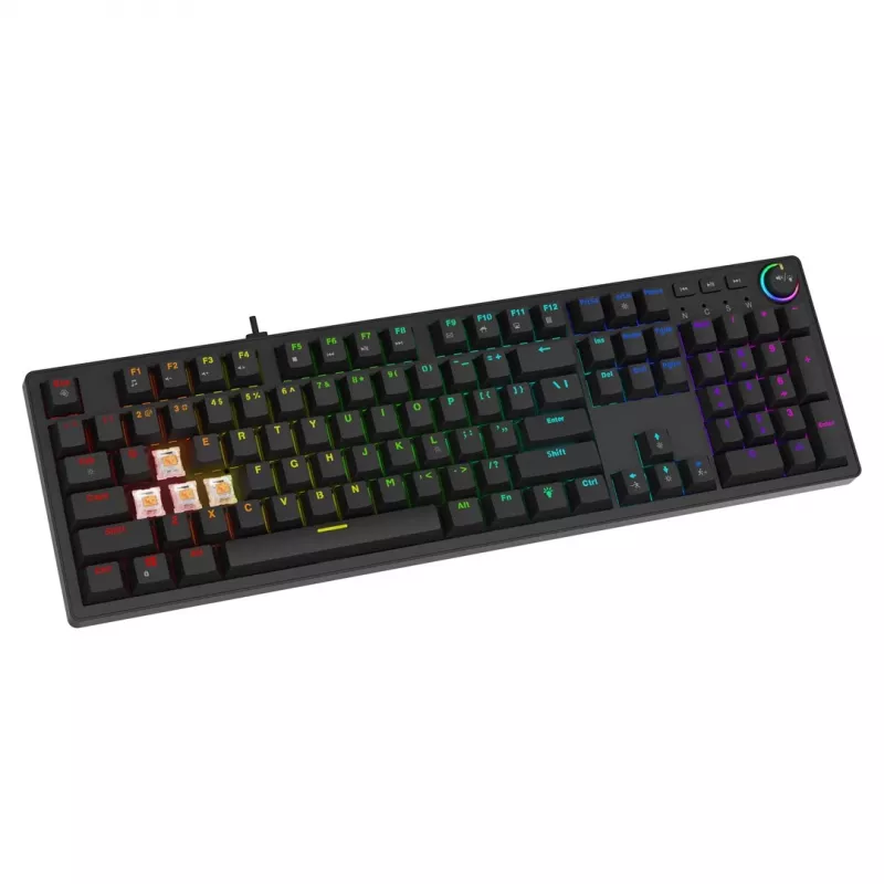 Gaming keyboard SAVIO STYX BROWN — mechanical Outemu Brown, QZERTY US International, RGB, USB, full-size 104 keys, black