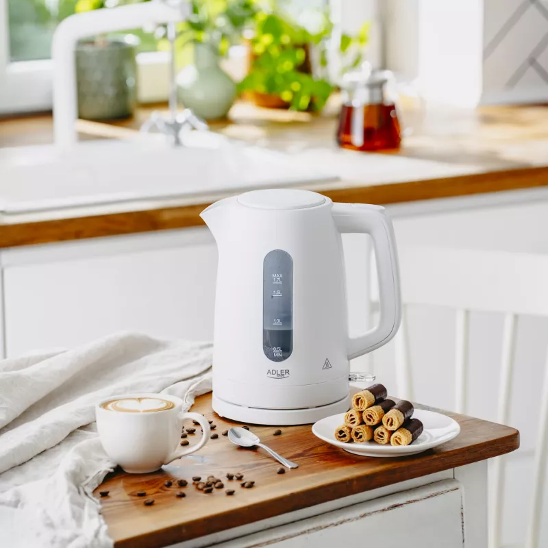 Electric kettle Adler AD 1379w — 1.7 L, up to 2200 W, white, 360° swivel base, polypropylene