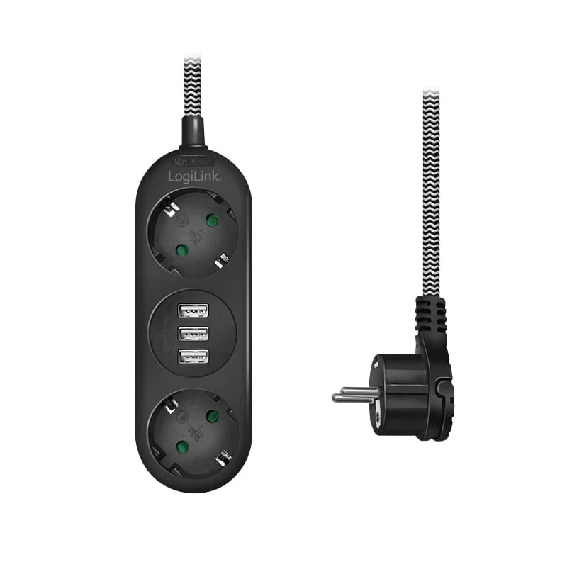 Power Extension LogiLink LPS262U 1.5m 2 AC Outlets Indoor Black