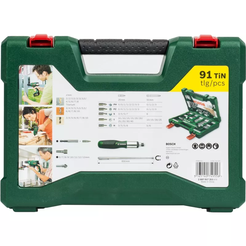V-Line TIN Drill Bit- / Bit-Set, 91-piece, Drill Bit- & Bit-Set (Green)