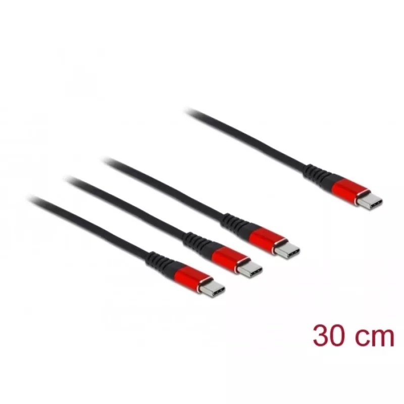 USB Charging Cable DeLOCK 3 in 1 USB Type-C to 3 x USB Type-C 30 cm black/red