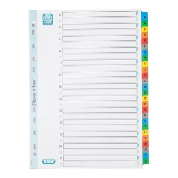 Elba Mylar Card Index A-Z, 26-Part, A4 Extra Wide, 230 x 297mm, Coloured Tabs (592581-20)