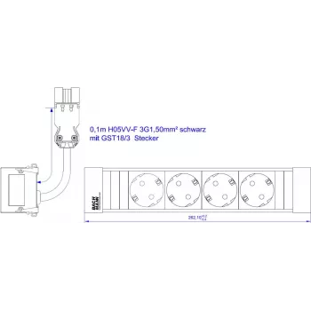 Power strip Bachmann 916.054 with 4x CEE7/3 sockets, aluminum housing, 0.20 m cable