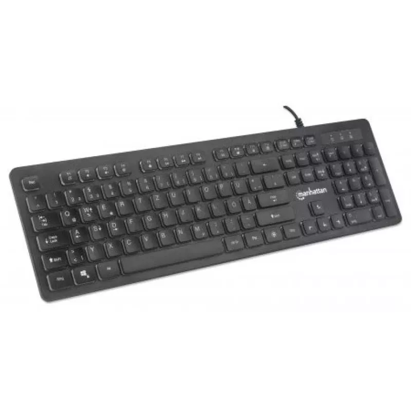 Manhattan Gaming USB Keyboard, Low Force Key Edition, 12 Multimedia Keys, Rainbow-LED Backlighting, USB-A, Black, Retail Box (German layout)