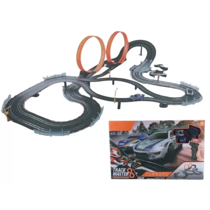 Mechanical toy track Madej Car track with two loops — 011406, children's pull-back and push cars set