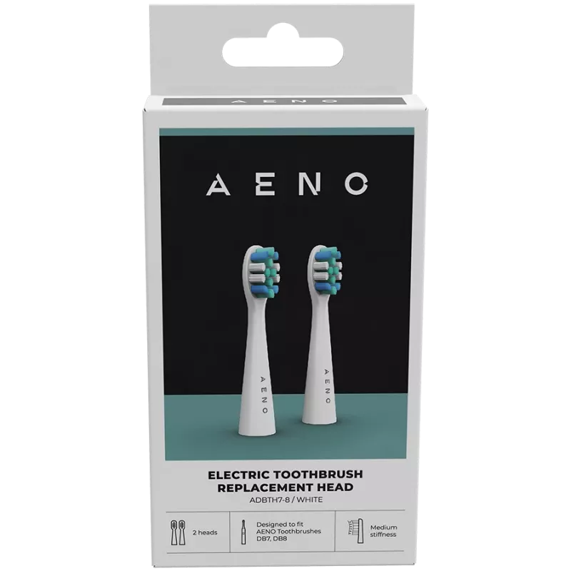AENO Replacement toothbrush heads, White, Dupont bristles, 2pcs in set (for ADB0007/ADB0008)