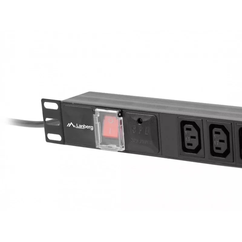 Power distribution unit LANBERG PDU-10I-0200-IEC-BK — 10× C13 outlets, 2 m cable, 10 A, 2500 W, black