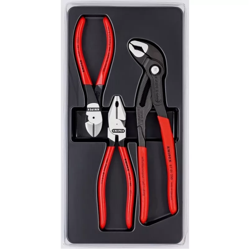 Knipex pliers set power pack includes 3 polished plastic thermoformed parts