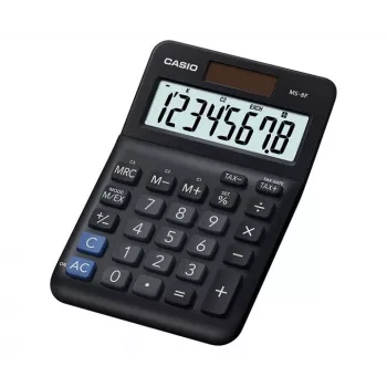 Desktop Basic Calculator CASIO MS-8F – 8-digit, battery/solar, 26 keys, currency & tax functions, profit calc, black