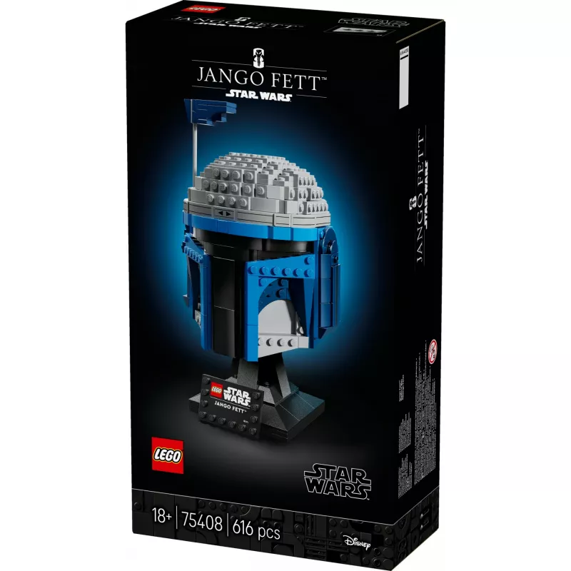 Collectible LEGO Star Wars helmet accessory Jango Fett 75408 — 616 pieces, 210×120×110 mm display model