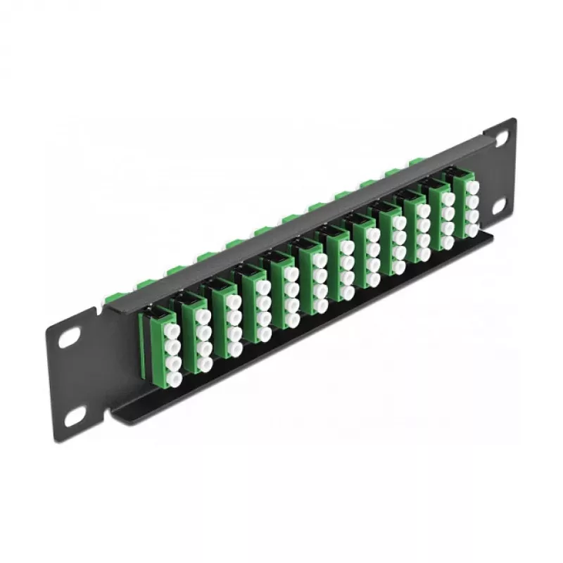 Fiber Optic Patch Panel DeLOCK 10 inch 12 Port LC Quad Green 1U Black