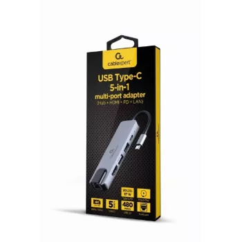 Laptop dock Gembird A-CM-COMBO5-04 — USB 3.2 Gen 1 Type-C, 5 Gbit/s, PD 87 W, HDMI, Ethernet, USB-A