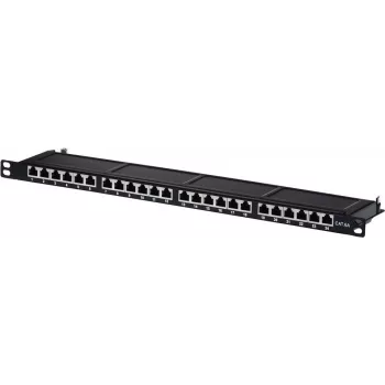 HELOS 134334 Cat.6a Shielded 24-Port 0.5U 19-Inch Rack Mount Patch Panel, Grey