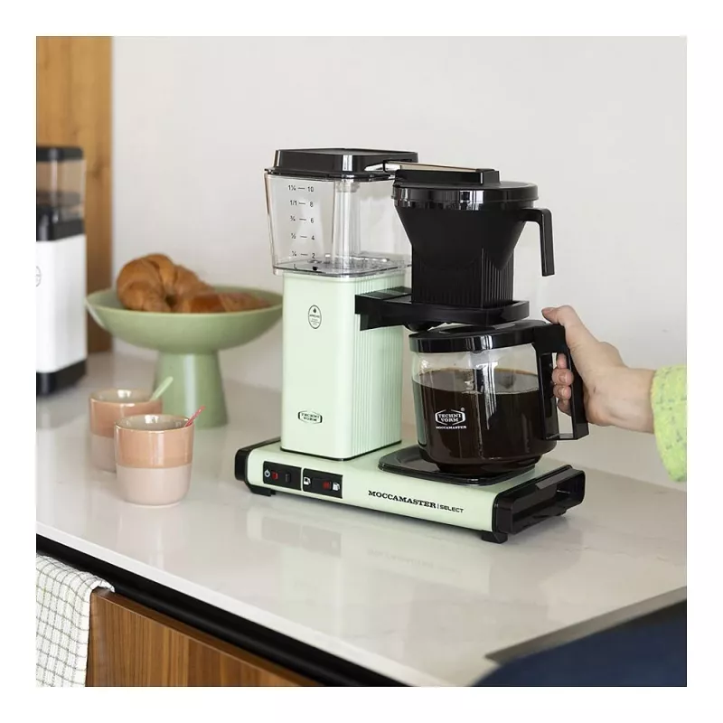 Drip coffee maker MOCCAMASTER KBG Select — 1.25 L water tank, 10-cup capacity, stainless steel, pastel green